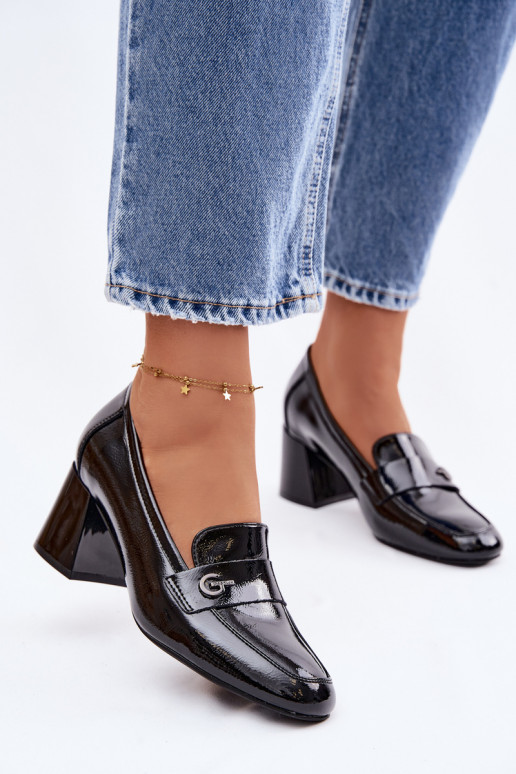 Botins lacados em pele genuína Feminino com salto Vinceza 18119 cor preta