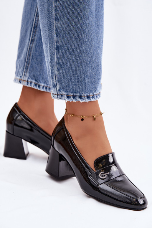 Botins lacados em pele genuína Feminino com salto Vinceza 18119 cor preta