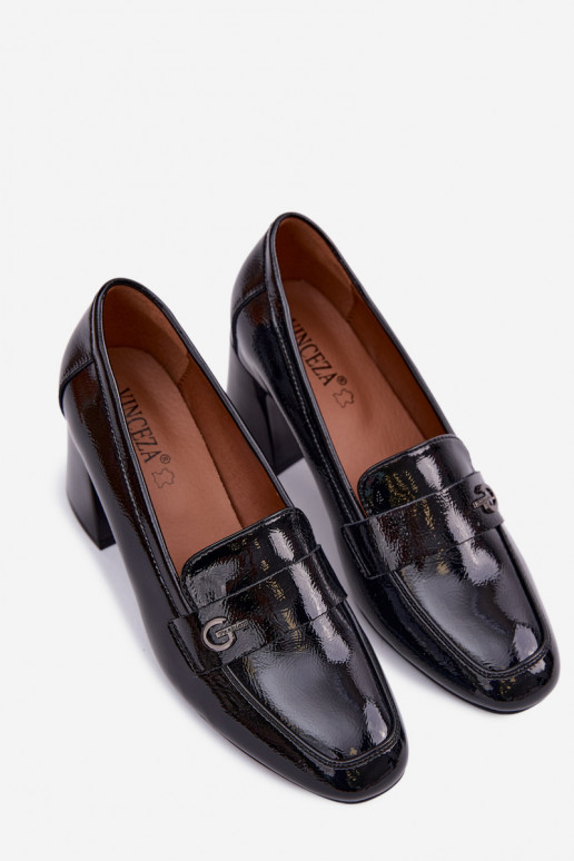 Botins lacados em pele genuína Feminino com salto Vinceza 18119 cor preta