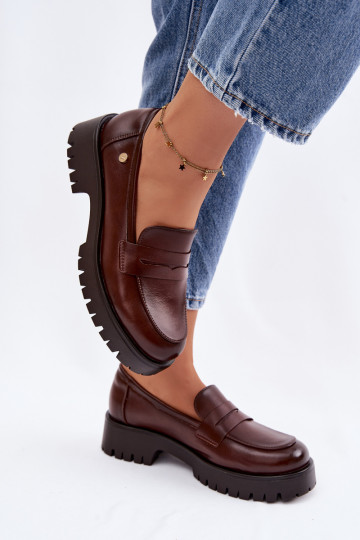 Mocassins femininos de couro Vinceza 18125 cor marrom