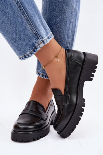 Pele mocassins femininos Vinceza 18125 cor preta