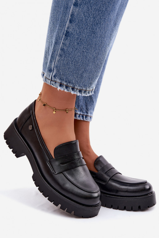 Pele mocassins femininos Vinceza 18125 cor preta