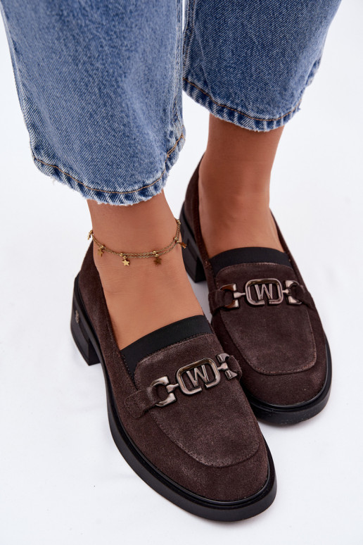 sapato mocassins femininosHabilitadoturalnego de camurçau De salto baixo Vinceza 18127 CzekoladoParae