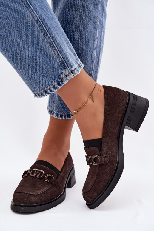 sapato mocassins femininosHabilitadoturalnego de camurçau De salto baixo Vinceza 18127 CzekoladoParae