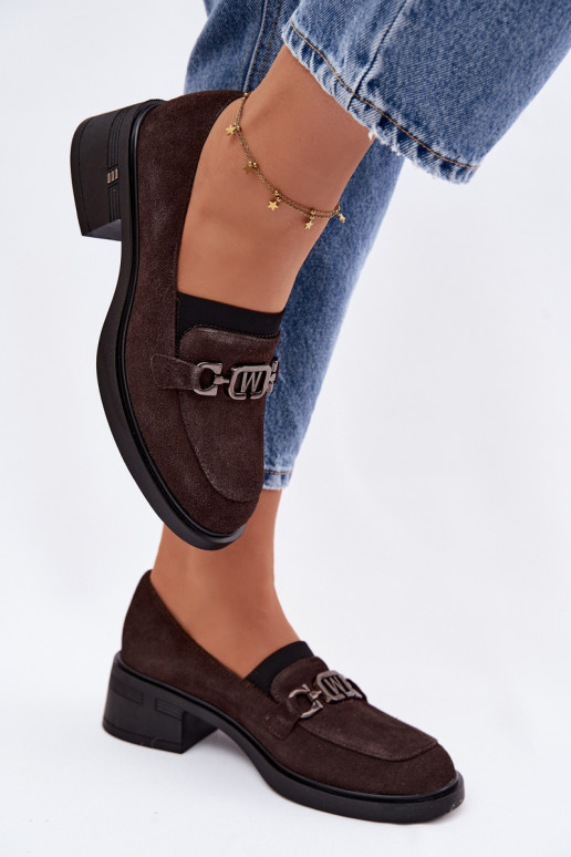 sapato mocassins femininosHabilitadoturalnego de camurçau De salto baixo Vinceza 18127 CzekoladoParae