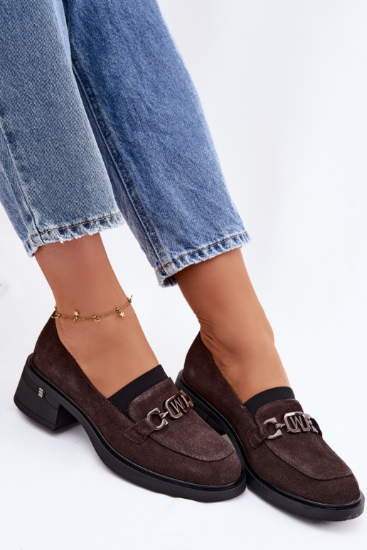 sapato mocassins femininosHabilitadoturalnego de camurçau De salto baixo Vinceza 18127 CzekoladoParae