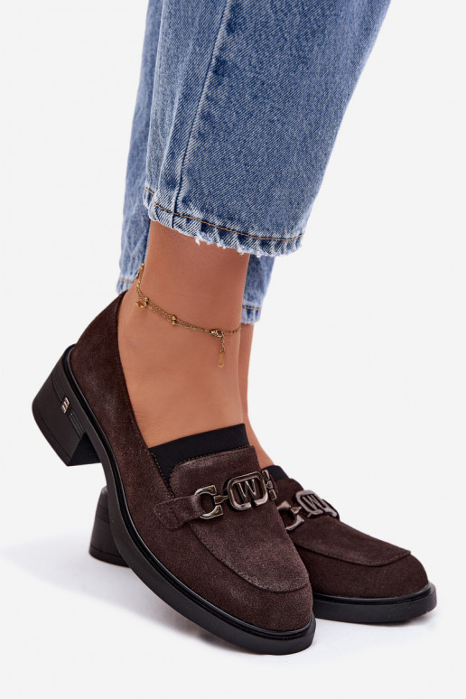 sapato mocassins femininosHabilitadoturalnego de camurçau De salto baixo Vinceza 18127 CzekoladoParae