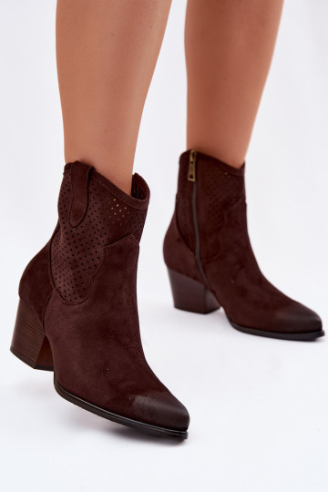 Botinhas femininas estilo cowboy com salto Vinceza 58150 cor chocolate