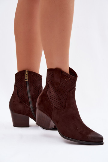 Botinhas femininas estilo cowboy com salto Vinceza 58150 cor chocolate 2