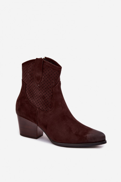 Botas a céu aberto estilo vaqueiro Feminino com salto Vinceza 58150 CzekoladoParae