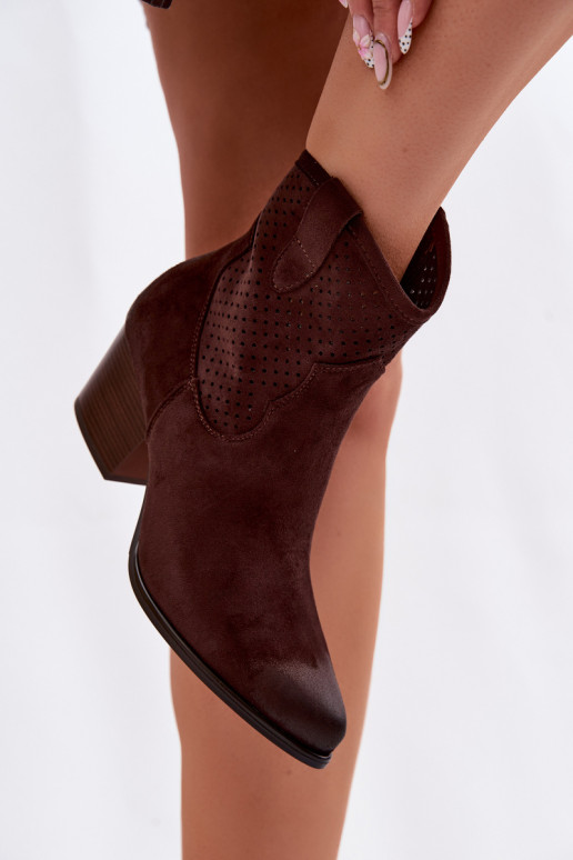 Botas a céu aberto estilo vaqueiro Feminino com salto Vinceza 58150 CzekoladoParae