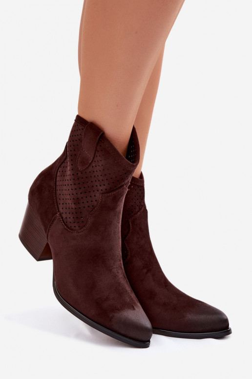 Botas a céu aberto estilo vaqueiro Feminino com salto Vinceza 58150 CzekoladoParae