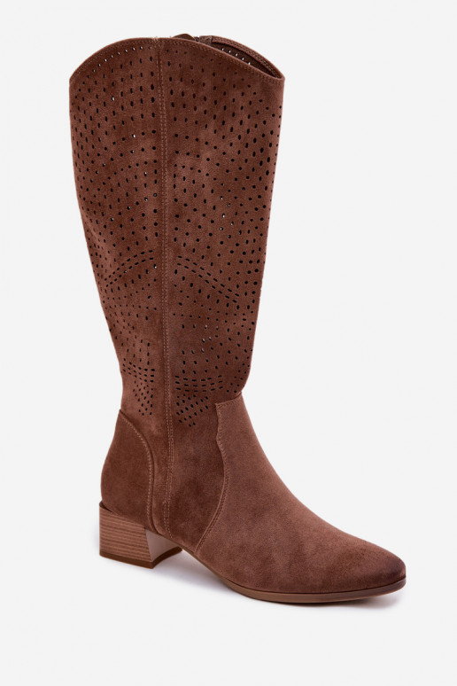 com elementos abertos botas femininas De salto baixo Vinceza 58637 cor marrom