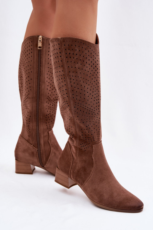 com elementos abertos botas femininas De salto baixo Vinceza 58637 cor marrom