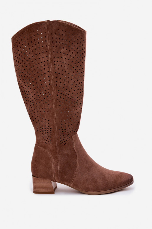 com elementos abertos botas femininas De salto baixo Vinceza 58637 cor marrom
