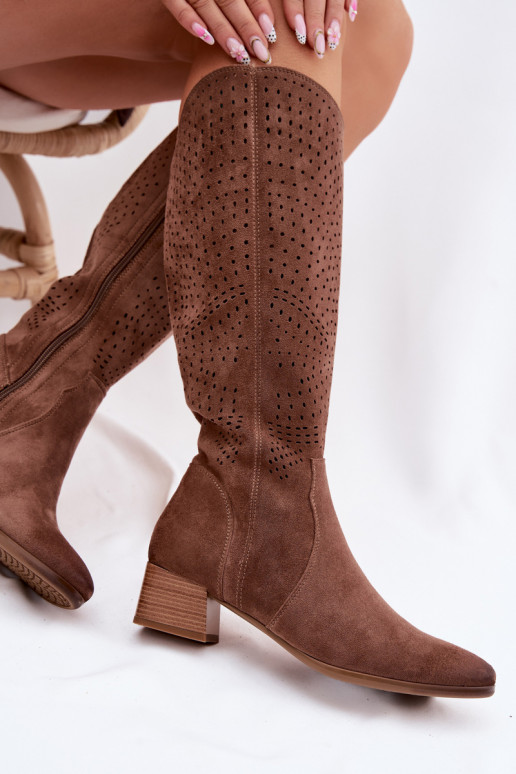 com elementos abertos botas femininas De salto baixo Vinceza 58637 cor marrom