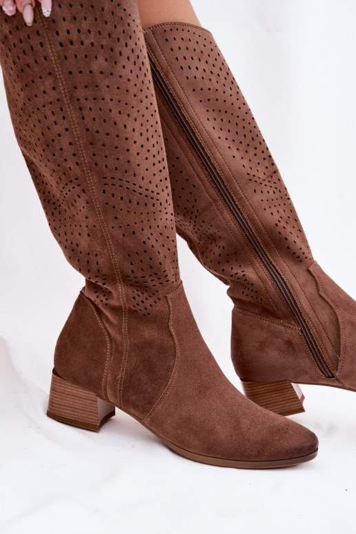 com elementos abertos botas femininas De salto baixo Vinceza 58637 cor marrom