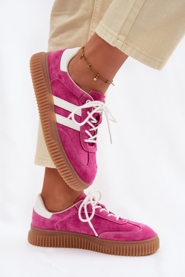 de camurça À modalo de tênis Feminino com uma plataforma cor rosa Tem que serrisae