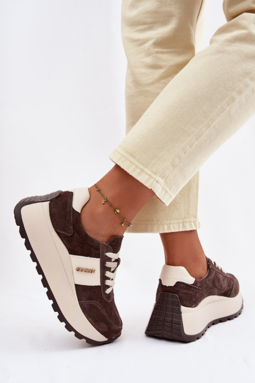 À modalo de tênis Feminino com uma plataformaHabilitadoturalnego de camurçau CzekoladoParae Rosinae