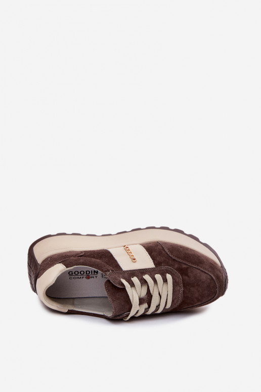 À modalo de tênis Feminino com uma plataformaHabilitadoturalnego de camurçau CzekoladoParae Rosinae