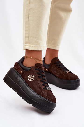 Pele de camurça À modalo de tênis Feminino com uma plataforma D&A LR61-7094 CzekoladoParae