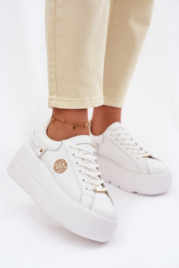 Pele À modalo de tênis Feminino com uma plataforma D&A LR61-7095 cor branca 2