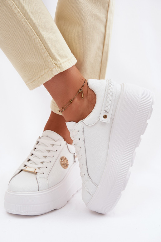 Pele À modalo de tênis Feminino com uma plataforma D&A LR61-7095 cor branca