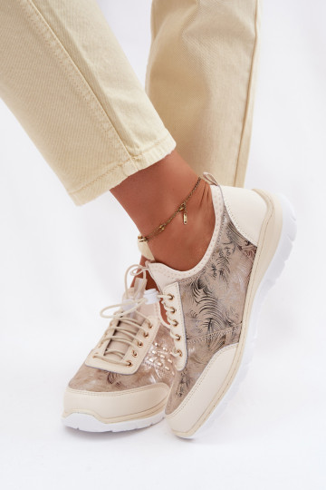 Sapatos de couro femininos estampados D&A GR61-5990 areia 2