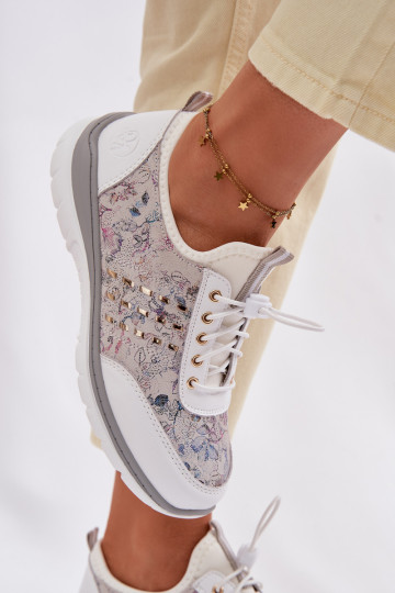 Sapatos de couro femininos estampados D&A GR61-5990 branco