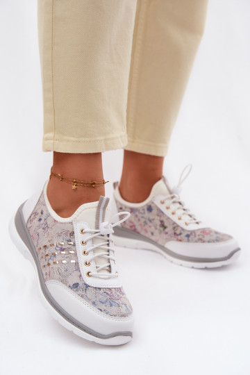 Sapatos de couro femininos estampados D&A GR61-5990 branco 2