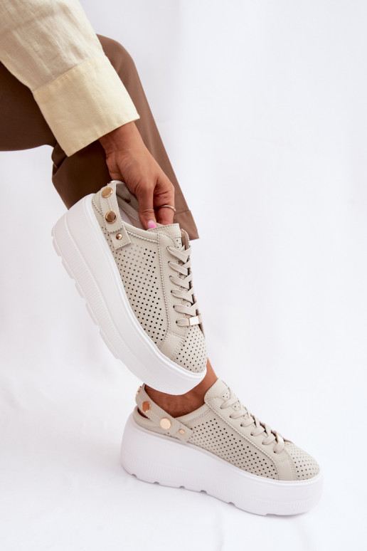 Pele com elementos abertos À modalo de tênis Feminino com uma plataforma com alças Habilitado Pięcie D&A LR61-7088 bege