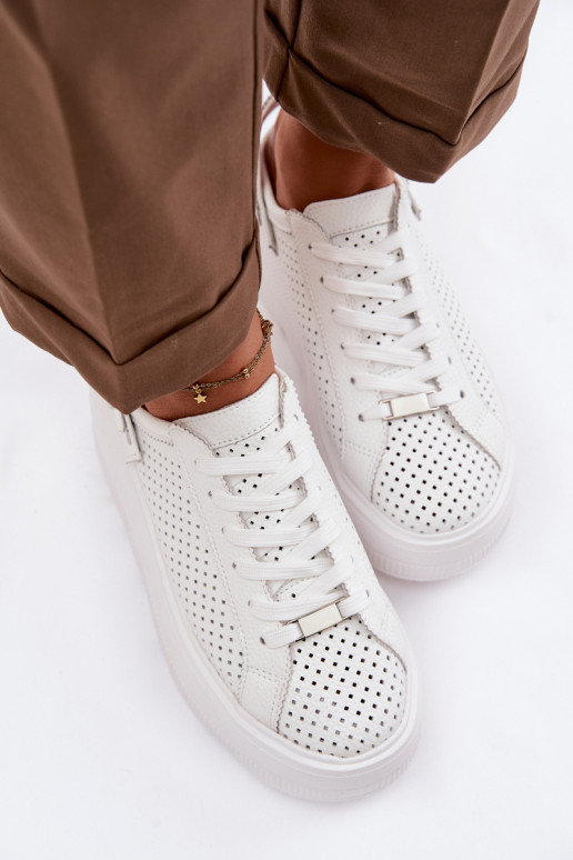 Pele com elementos abertos À modalo de tênis Feminino com uma plataforma com alças Habilitado Pięcie D&A LR61-7088 cor branca