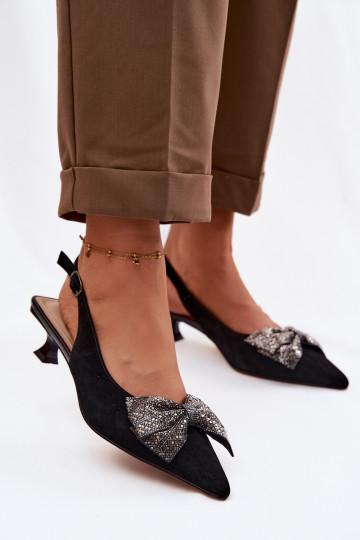 Sandálias de camurça com laços e salto D&A CR61-3130 preto 2