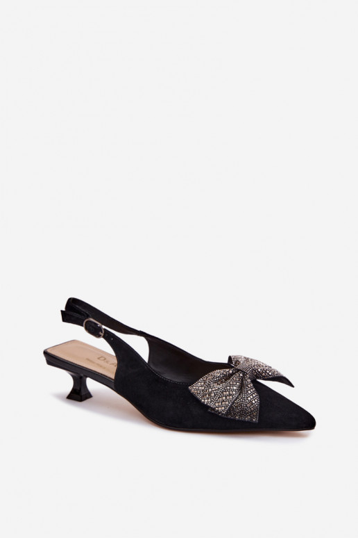 Pele Sandálias de camurça com fitas com salto D&A CR61-3130 cor preta