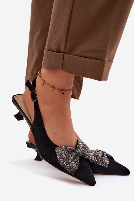 Pele Sandálias de camurça com fitas com salto D&A CR61-3130 cor preta