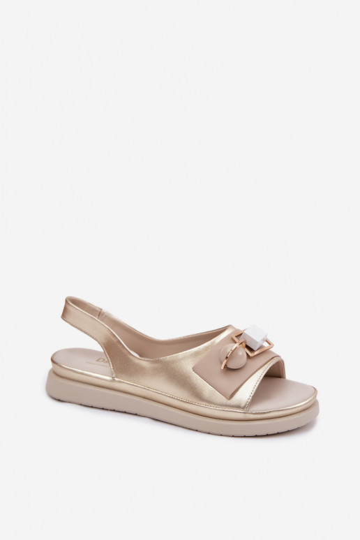 Sandálias femininas Feminino com enfeites D&A GR61-5932 cor dourada