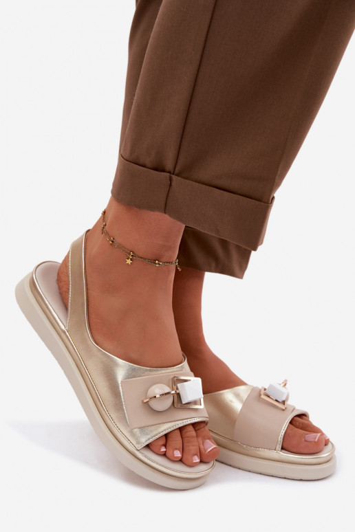 Sandálias femininas Feminino com enfeites D&A GR61-5932 cor dourada