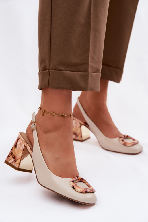 Pele Sandálias femininas de salto alto com fivelas D&A LZ61-2010 bege