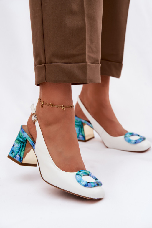 Pele Sandálias femininas de salto alto com fivelas D&A LZ61-2010 cor branca