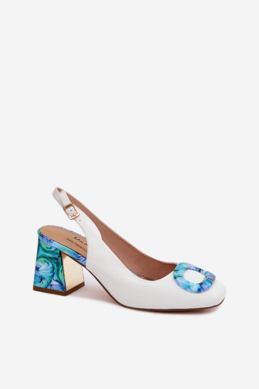 Pele Sandálias femininas de salto alto com fivelas D&A LZ61-2010 cor branca