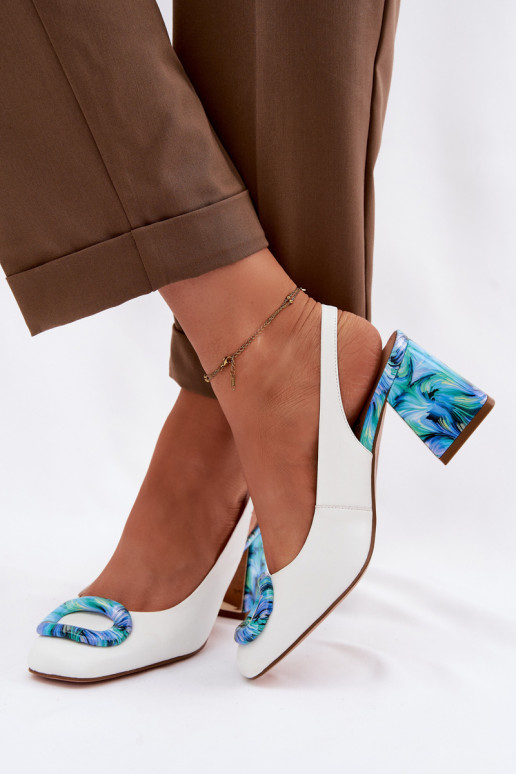 Pele Sandálias femininas de salto alto com fivelas D&A LZ61-2010 cor branca