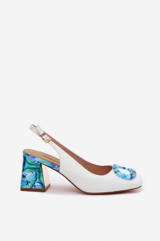 Pele Sandálias femininas de salto alto com fivelas D&A LZ61-2010 cor branca