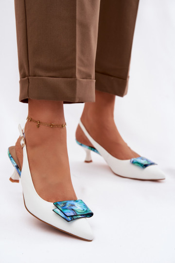 Pele Sapato Feminino com salto com enfeites D&A LZ61-2006 cor branca 2