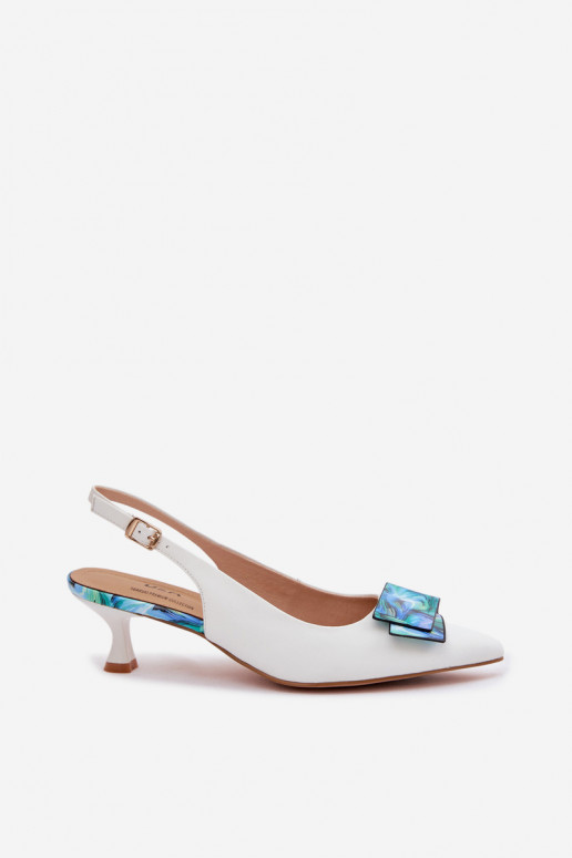 Pele Sapato Feminino com salto com enfeites D&A LZ61-2006 cor branca