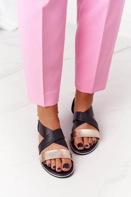 Sandálias de couro com borla ouro-cor preta Apulia