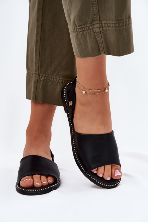 Sandálias femininas com salto largo Eko Pele cor preta Dereka