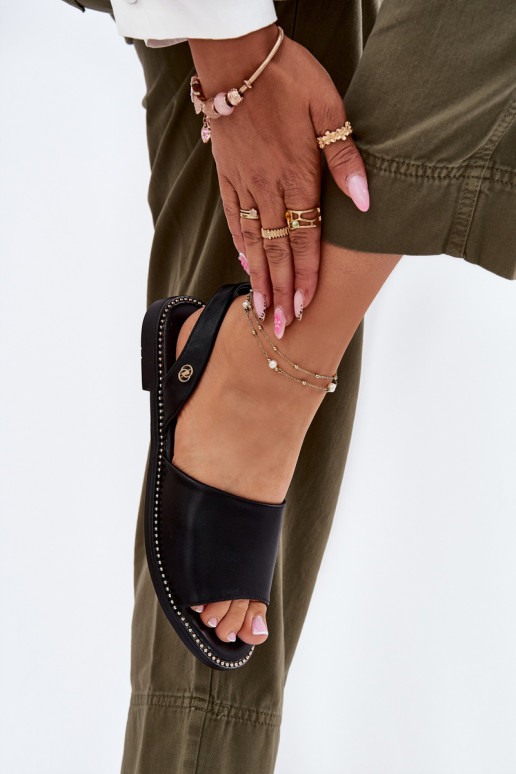 Sandálias femininas com salto largo Eko Pele cor preta Dereka