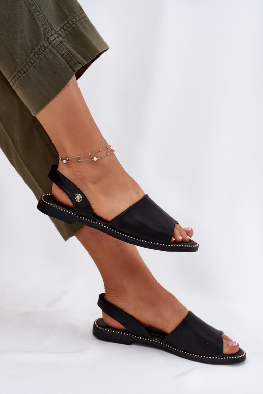 Sandálias femininas com salto largo Eko Pele cor preta Dereka