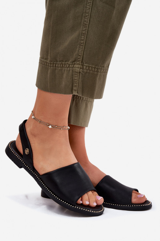 Sandálias femininas com salto largo Eko Pele cor preta Dereka