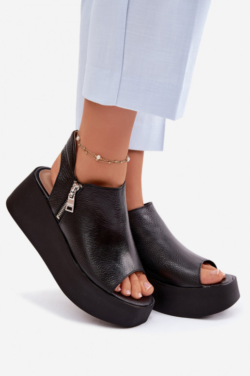 Pele Sandálias plataforma Zazoo 1792 cor preta